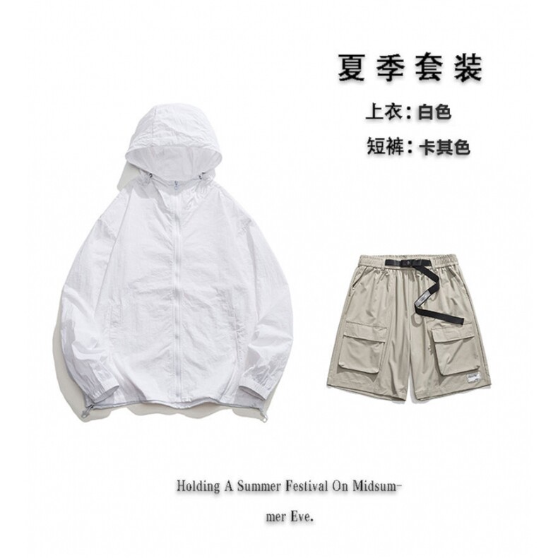 夏日户外UPF50+防晒衣潮流短裤情侣款套装FSY3203+K2332-P80,男装休闲套装,电商A128
