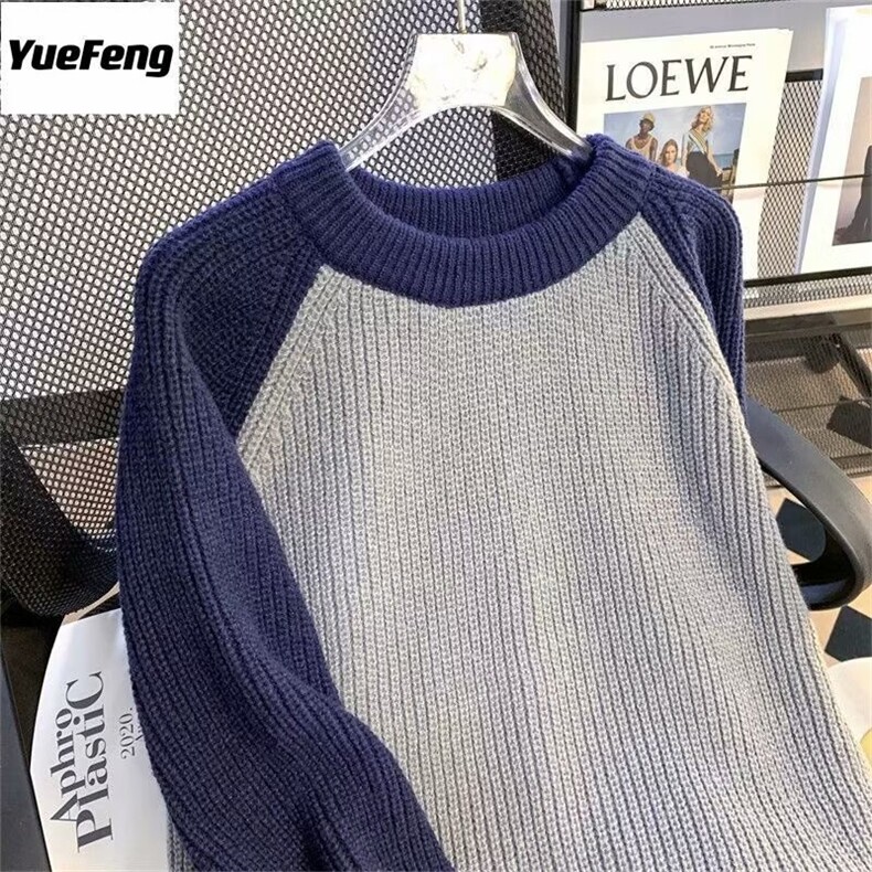M262-P42百搭软糯撞色拼接毛衣青少年冬季套头宽松打底,男装T恤,电商B323A