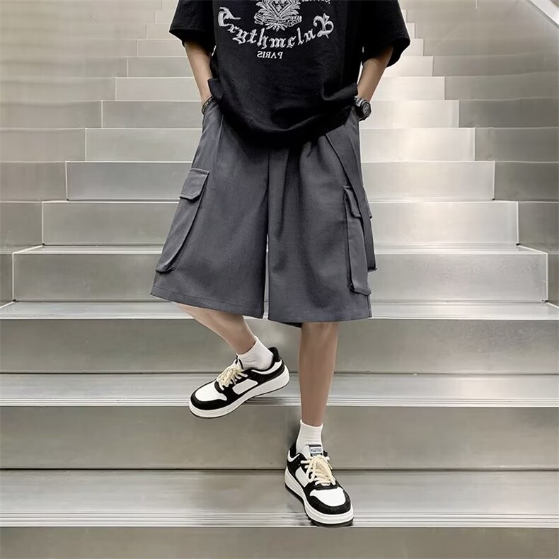 背带短裤男港风潮流口袋帅气2023夏季新款ins宽松五分裤K3691-P38,男装休闲裤,星座412-3