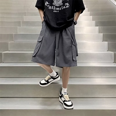 背带短裤男港风潮流口袋帅气2023夏季新款ins宽松五分裤K3691-P38，男装休闲裤，星座412-3