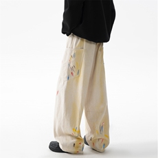 抖音品质秋季新款美式彩绘宽松弯刀牛仔裤B315-K24326-p65控88，男装牛仔裤，电商B315