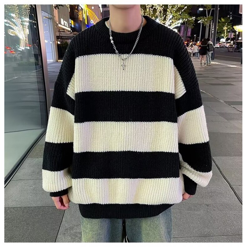 条纹圆领毛衣男宽松潮流新款潮牌秋冬季加厚男装针织衫A6007/P45,男装针织衫/毛衣,星座506