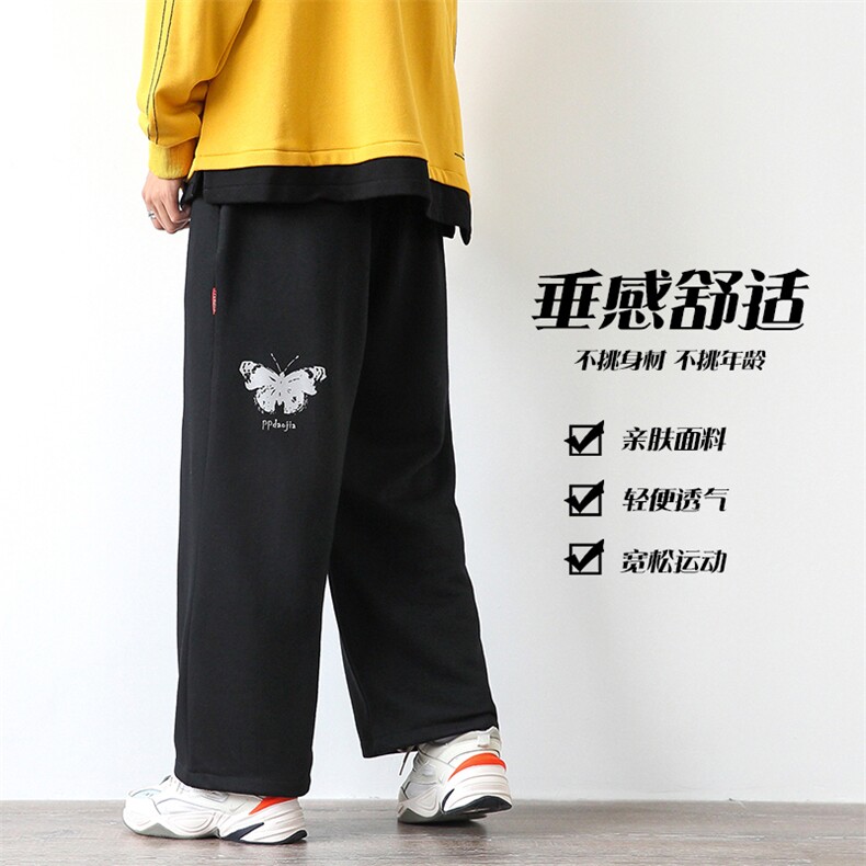 2021秋季新港风白墙日系大码男蝴蝶反光印花直筒休闲卫裤K2071P40图片