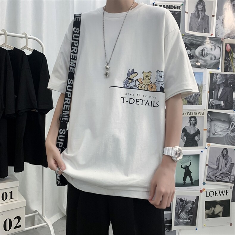 2023夏季宽松休闲圆领短袖纯棉半袖上衣服印花白色体恤T290-P22,男装T恤,星座512-2