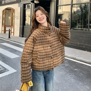韩系巨好看格子羽绒服女2025冬季新款加厚立领休闲小个子面包服图片