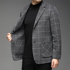 秋冬季新款羊毛呢大衣西服中年男士商务休闲西装上衣加厚保暖外套，男装西服，电商B212（原钱塘6029）