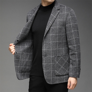 秋冬季新款羊毛呢大衣西服中年男士商务休闲西装上衣加厚保暖外套图片