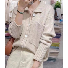秋冬季新款舒适显瘦时尚百搭纯毛双兜针织开衫，女装羊毛衫，恒恩羊绒