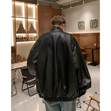 Y8101-P70街头复古黑色短款PU皮外套男女春秋高级感宽松机车，男装工装外套，电商B323A
