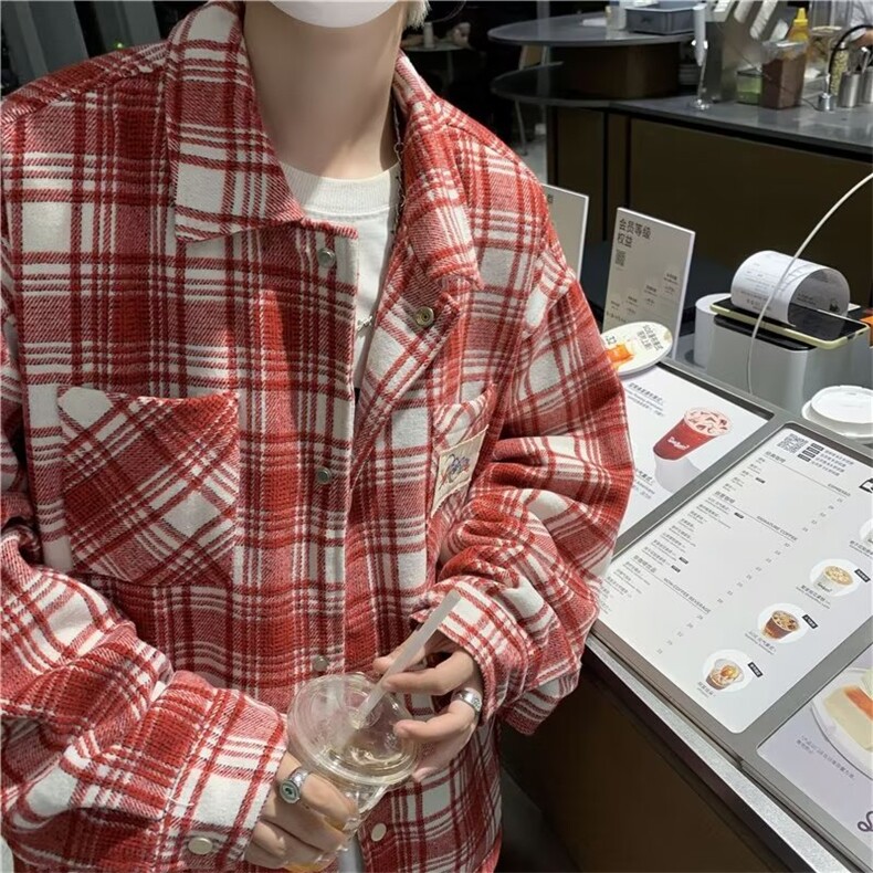 秋季嘻哈新款美式高街港等拼接格子宽松夹克Y6599P63,男装夹克,星座1116-2