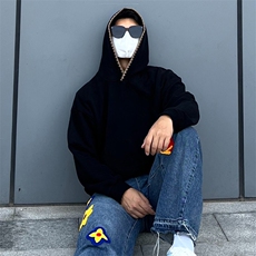 抖音得物高品质二开25秋冬美式重磅宽松纯色连帽贝壳刺绣卫衣W63，男装卫衣，电商A486-1