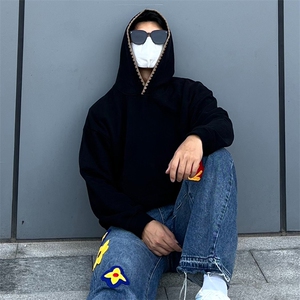 抖音得物高品质二开 25秋冬美式重磅宽松纯色连帽贝壳刺绣卫衣W63图片