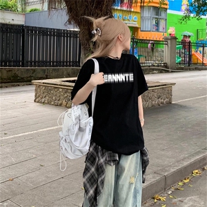 抖音得物 210克现货宽松纯棉美式潮牌印花落肩袖纯棉T恤AT21140图片