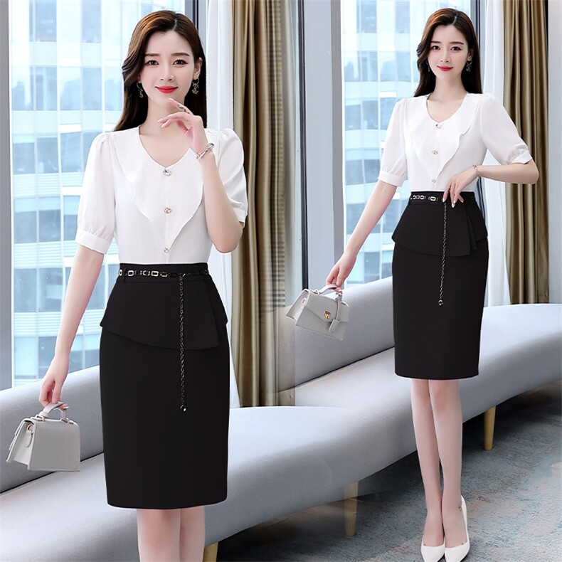 2022夏季新款简约优雅气质拼接时尚纯色两件套半身裙，女装套装/套裙，时尚俏佳人