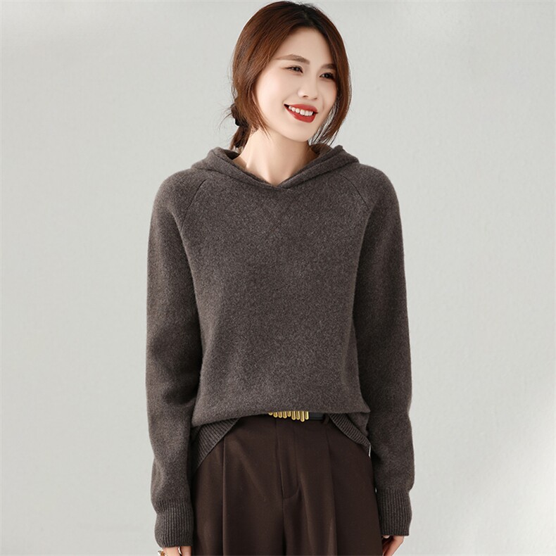 2024秋季新款长袖短款卫衣帽衫通勤百搭35%羊绒衫，女装羊绒衫，富泽羊绒