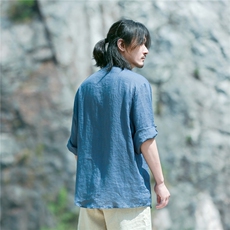 纯苎麻可翻卷七分袖风盘扣薄如蝉翼防蚊防晒衬衫CS01P90，男装防晒衣，星座704A（原B229A）