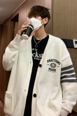 港风秋冬新款宽松开衫四条杠男女情侣毛衣M6352P65控78，男装针织衫/毛衣，电商A268A