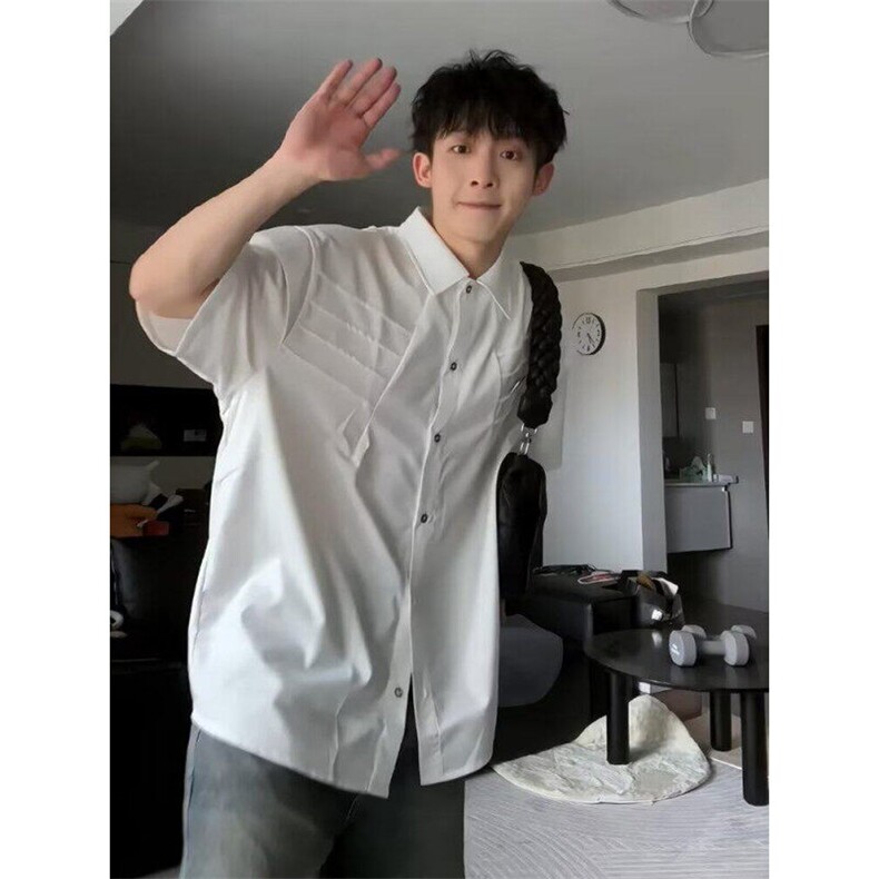 【有货】DY058-P40设计感解构拉链短袖衬衫男女夏季痞帅衬衣半袖,男装T恤,星座603-2