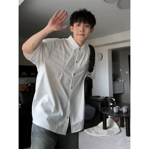 【有货】DY058-P40设计感解构拉链短袖衬衫男女夏季痞帅衬衣半袖图片