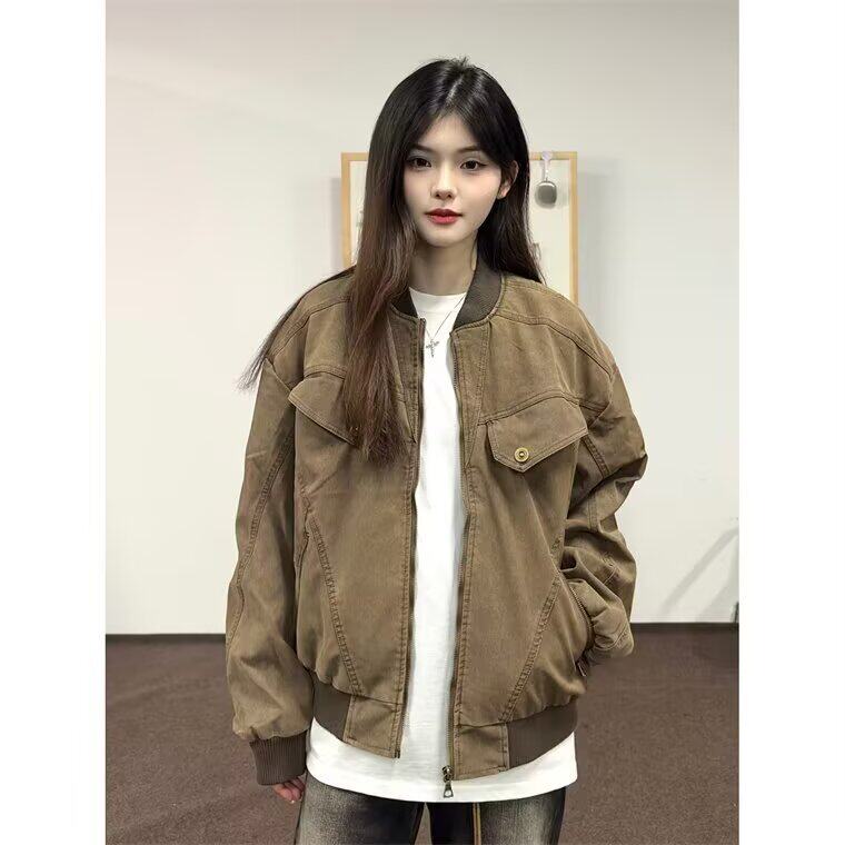 890-P64 美式复古cleanfit工装夹克男女秋冬季休闲宽松做旧图片