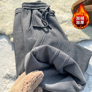 加绒运动卫裤冬季休闲宽松直筒拼接阔腿裤男 D52148-TP5598图片