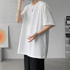 8XL-M特大码短袖男夏季港风棋盘格子T恤冰丝半截五分袖DX323P35，男装T恤，电商D206-1
