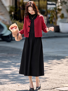 秋冬气质范两件套女2025新款针织线衫外套淑女范连衣裙套装裙图片