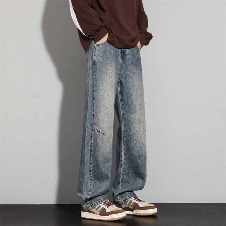 美式阔腿裤子男宽松高级感做旧牛仔裤cleanfit工装长裤J8093-P50,男装牛仔裤,星座509