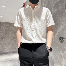 店主风社会小伙男士短袖衬衣男修身痞帅休闲衬衫301A-1/CS423/P55，男装衬衫，星座301A-1