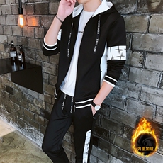 2023秋冬潮流青少年学休闲运动加绒卫衣套装男J02-1P75，男装休闲套装，电商A086