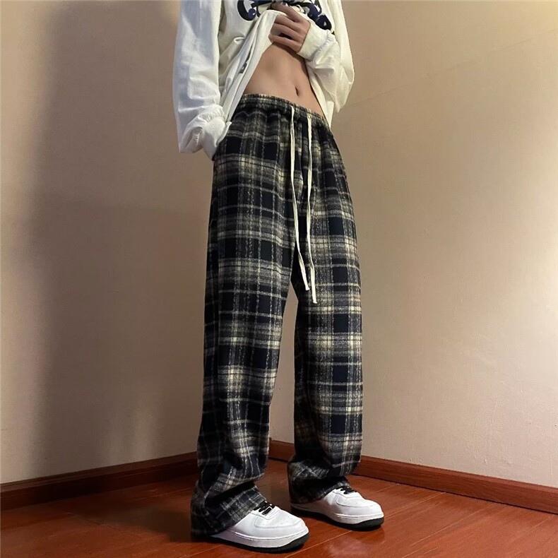 2023春季格子裤子美式休闲直筒裤宽松阔腿长裤潮K956-P40,男装休闲裤,星座910-1