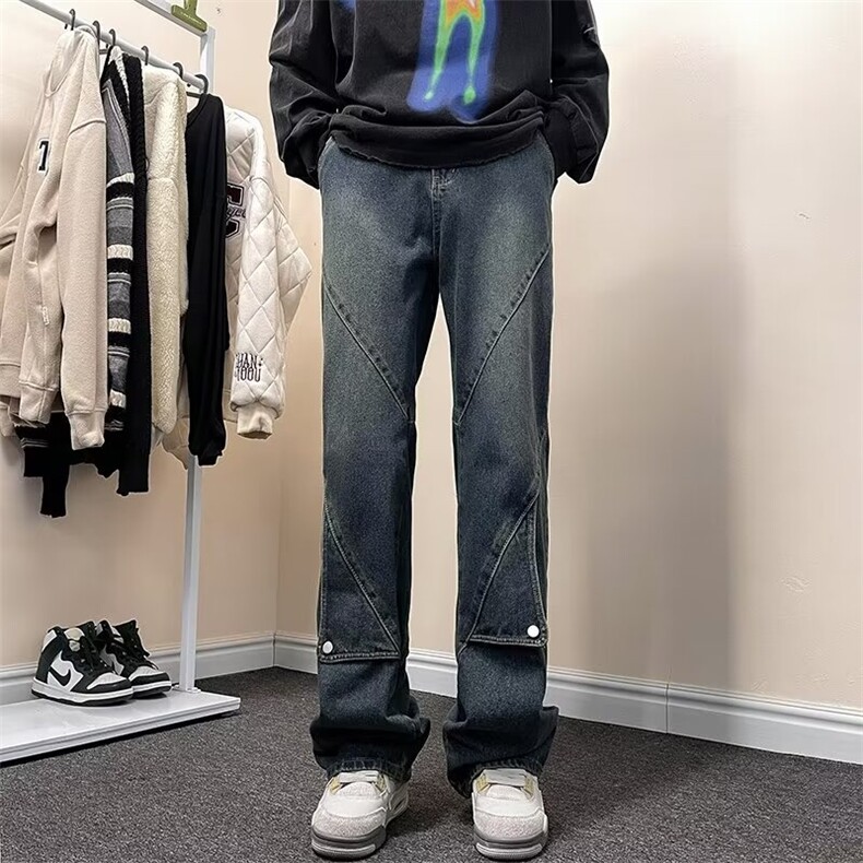 美式高街牛仔裤男ins潮牌工装直筒微喇叭裤子男生秋冬季显瘦P65,男装牛仔裤,四季星座218-1