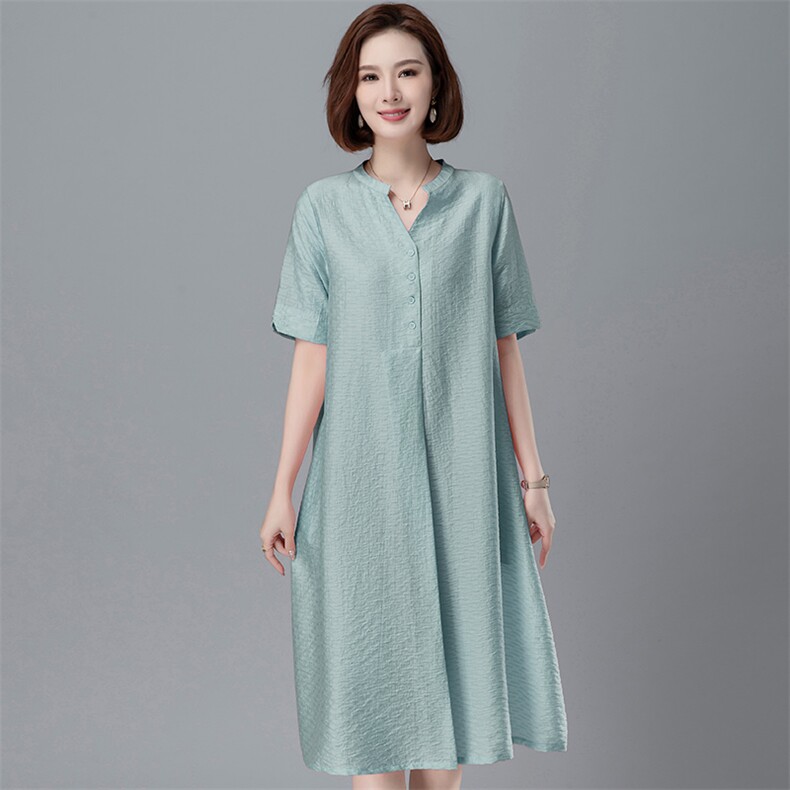 天丝连衣裙女薄款2024夏季新款大码气质中年妈妈宽松休闲直筒裙子,女装连衣裙,阿丹