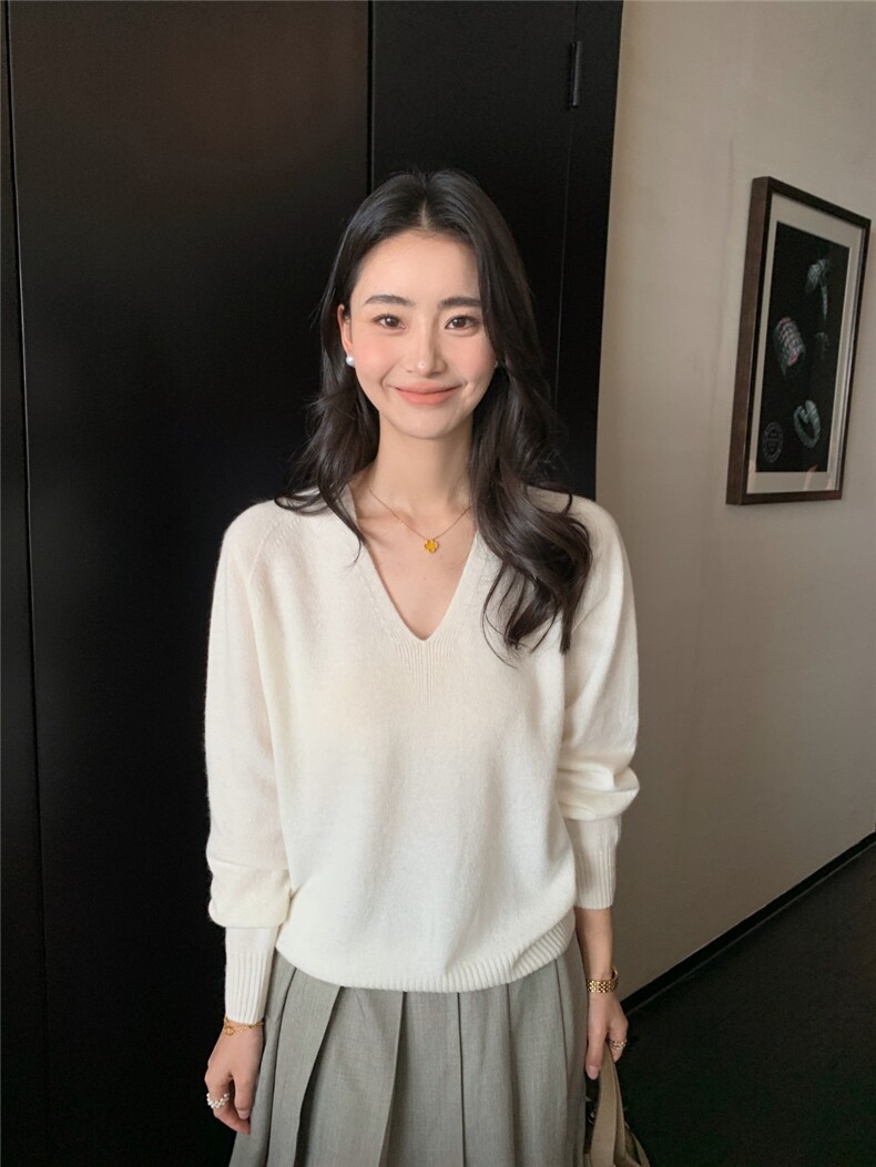 针织常规款套头单件长袖落肩袖2025年夏季V领针织衫,针织衫/毛衣,玛卡隆羊绒