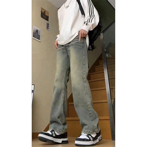 美式ins高街hiphop重工艺水洗微喇复古蓝牛仔裤货号K2320-1P55图片