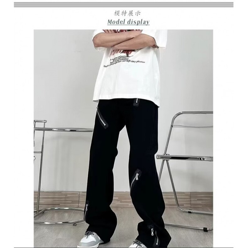 1506A/G77020/P40个性拉链小脚牛仔长裤黑色直筒宽松,男装休闲裤,星座1506A