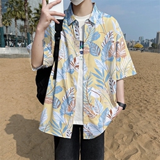 潮流休闲新款大码花男短袖夏季痞宽松上衣外套翻领衬衫/824P35，男装衬衫，电商A012