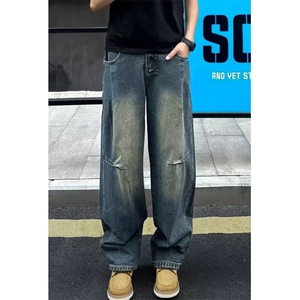 宽松直筒美式水洗牛仔裤男士时尚休闲长裤男装阔腿弯刀裤 N922图片