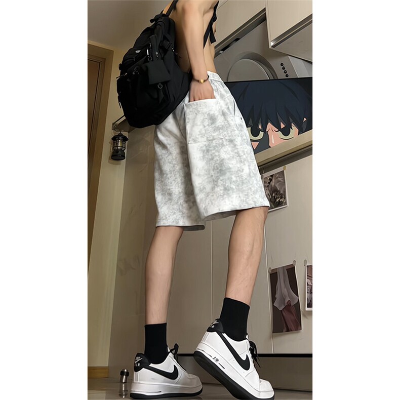 美式扎染脏脏短裤男款夏季潮牌冰丝速干宽松直筒休闲运动五分裤子,男装牛仔裤,电商A309