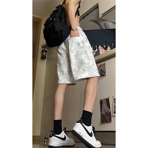 美式扎染脏脏短裤男款夏季潮牌冰丝速干宽松直筒休闲运动五分裤子图片