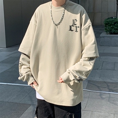 美式复古街头印花长袖圆领上衣春季潮牌假两件卫衣男W6994-P36，男装卫衣，星座512-2
