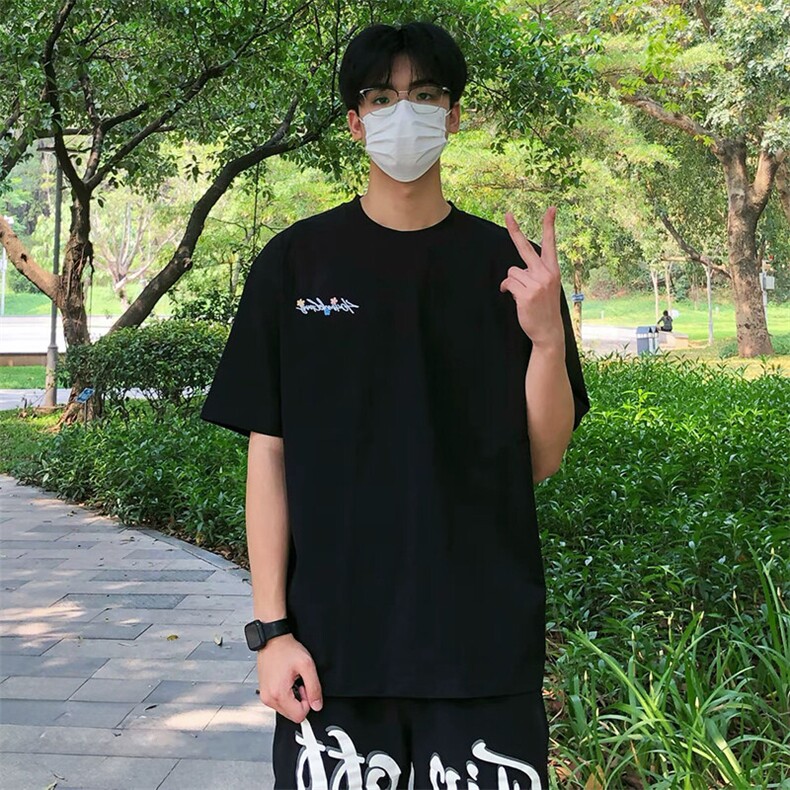 万针全刺绣工艺抖音得物高品质260克重磅纯棉双纱美式高街短袖T恤,男装T恤,电商A486