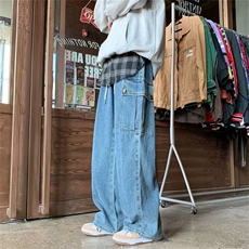 工装牛仔裤男大口袋高街韩版潮2023春秋新款ins宽松长裤K2752-P45，男装牛仔裤，星座412-3