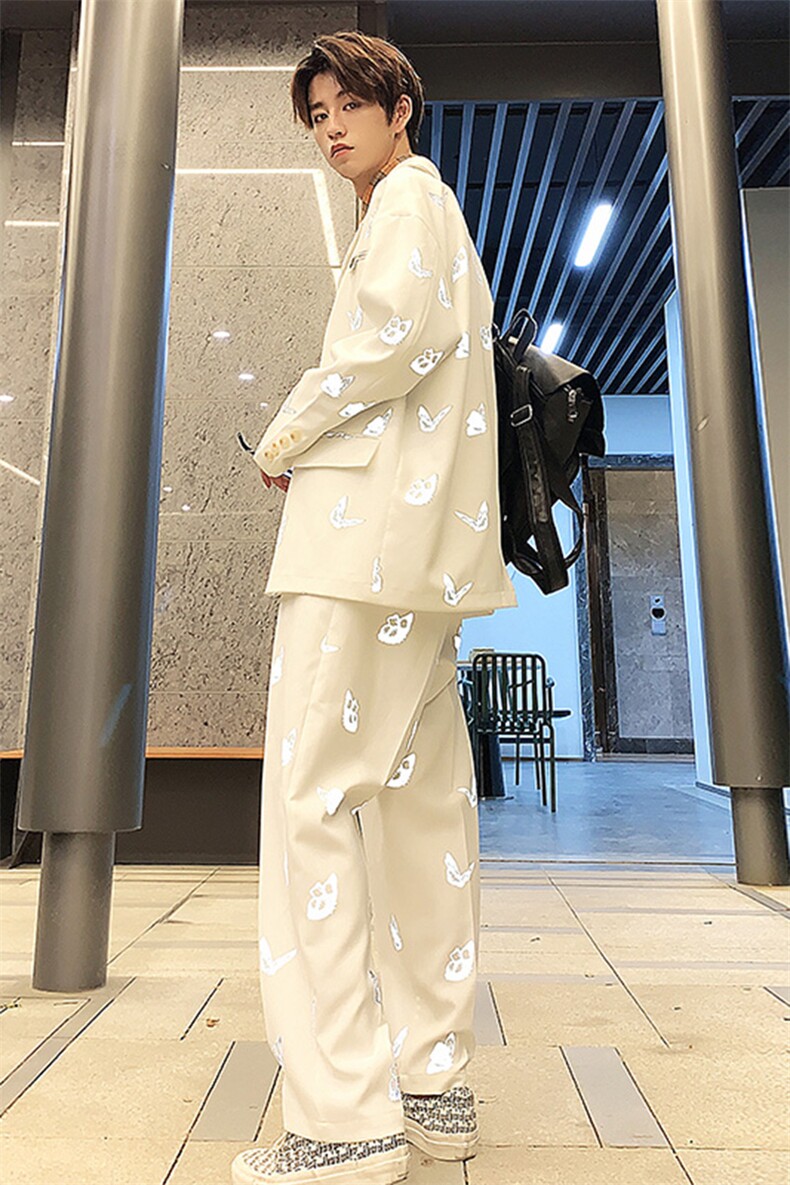 港风秋季反光蝴蝶印花西装男秋季百搭大码西服A090-TZ10P90限128,男装西服套装,电商A089-1