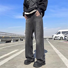 小众做旧直筒牛仔裤男宽松复古ins百搭情侣休闲阔腿长裤91006-p48，男装牛仔裤，星座1008