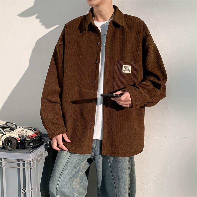 衬衫男秋季新款港风宽松长袖灯芯绒衬衣CS025-P38(现货）,男装衬衫,星座214-3