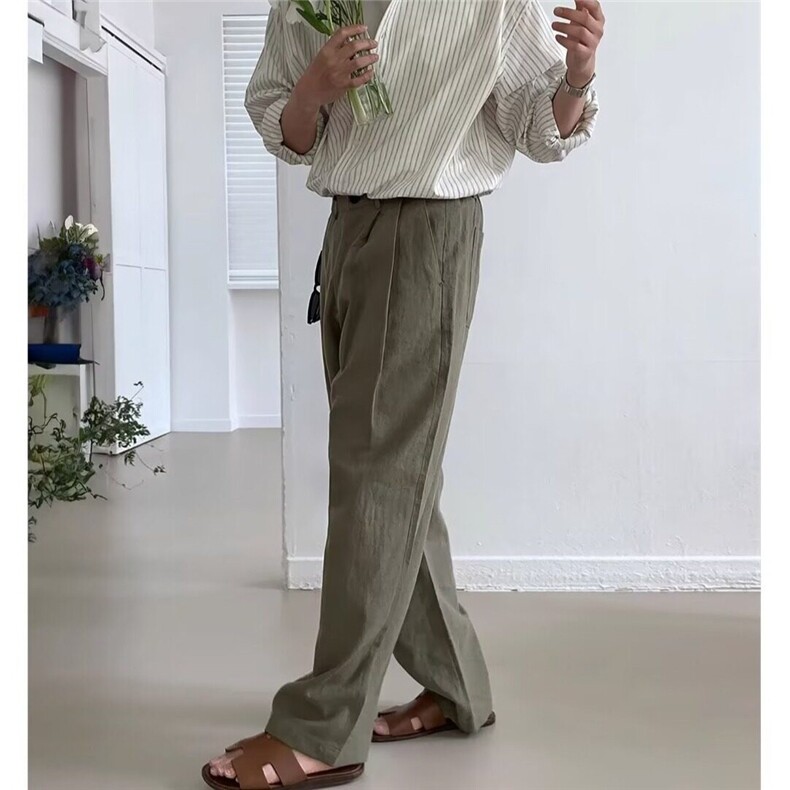 亚麻休闲裤男士春夏季高级感百搭宽松直筒透气阔腿长裤子,男装休闲裤,星座218-1（原230）
