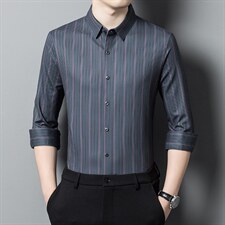 2023春秋男士高档无痕免烫长袖翻领衬衫男时尚商务衬衣HM8218-P85，男装衬衫，星座1105-3