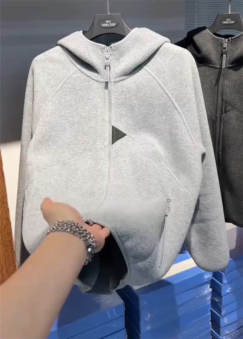 网图结构设计摇粒绒户外秋冬保暖连帽外套男女情侣装特P75,男装棉衣,电商C306-1