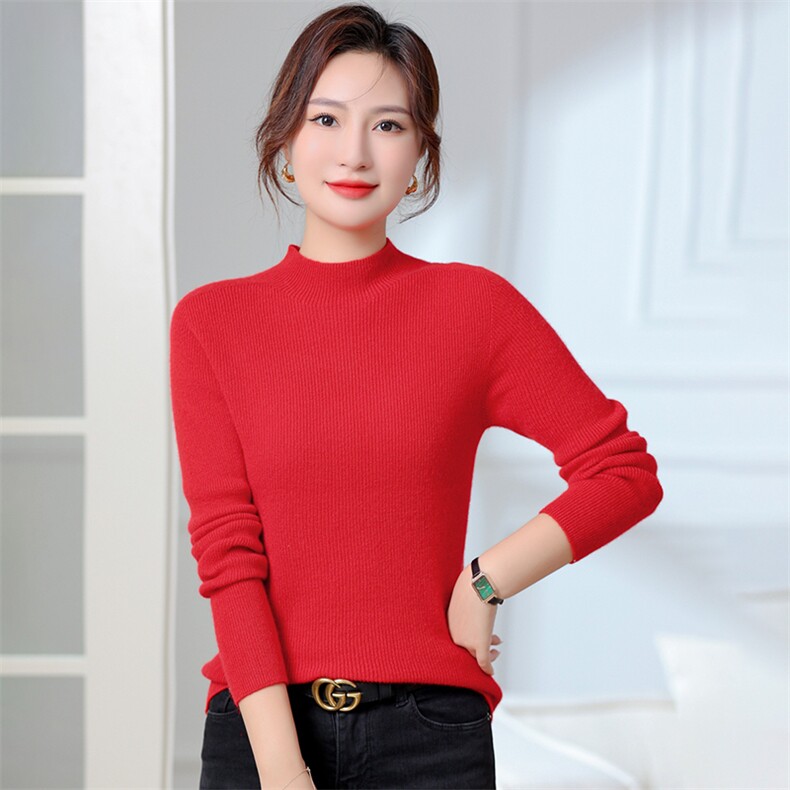 山羊绒衫女半高领秋季新款针织打底毛衣,女装羊绒衫,旭日羊绒